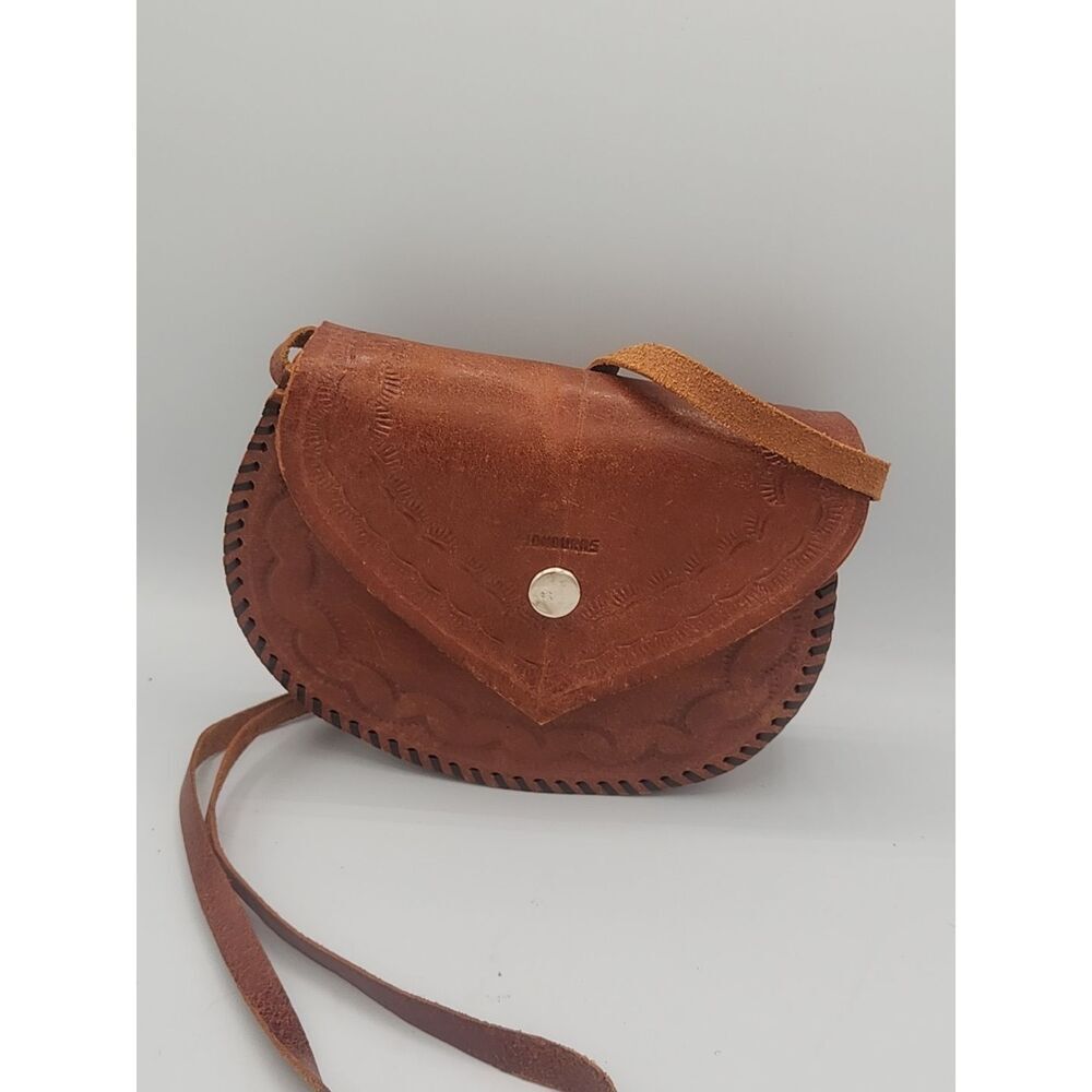 VTG Hand Tooled Leather Mini Crossbody Bag Purse, Boho Saddle Flap Honduras